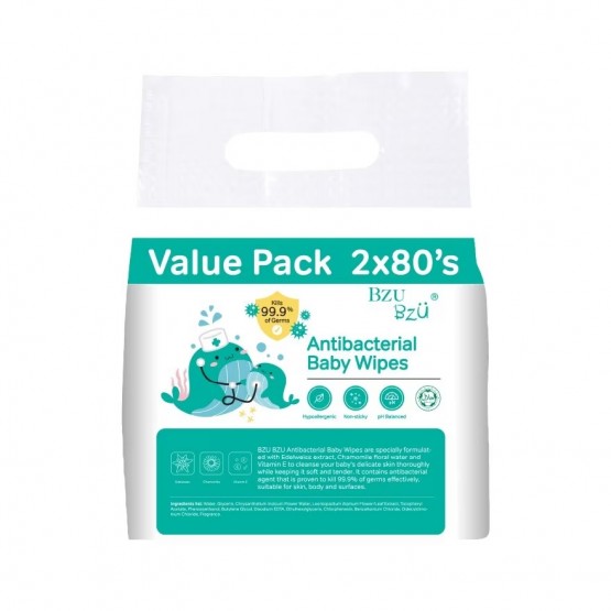 Bzu Bzu Baby Wipes Ultra Gentle Fragrance Free 2x80s