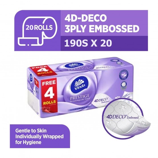 Vinda Prestige 4D Deco 3 Ply Embossed Toilet Roll 20 Rolls 190 Sheets