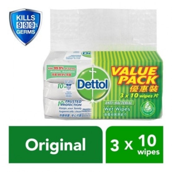 Dettol Anti-Bacterial Wet Wipes 3 x 10s