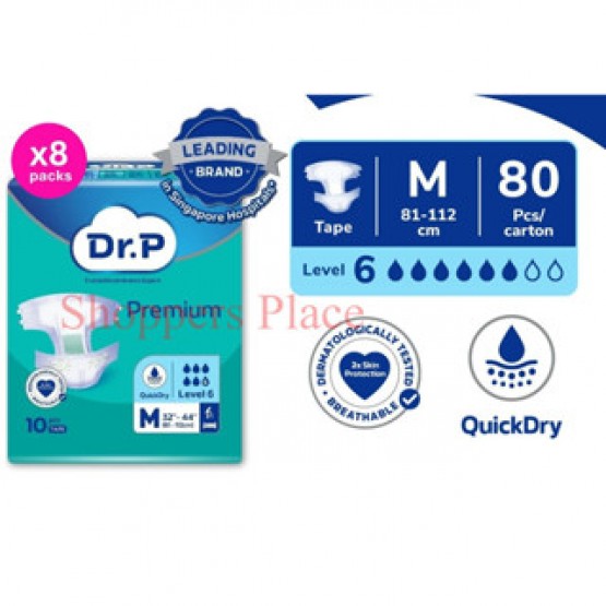 DR P Premium Adult Diaper Level 6 Tape (M) 10s x 8 Packs (Carton)
