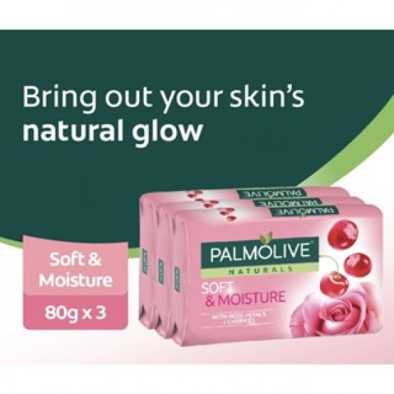 Palmolive Naturals Soft & Moisture Bar Soap with Rose Petals & Cherries 80g x 3